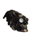 Steampunk Skull with Dreadlocks Statue – Resin Bronze Finish Home Decor Gift