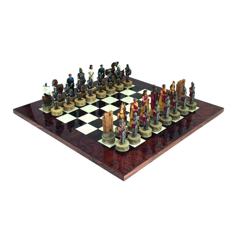 The Battle Of Troy: Handpainted Chess Set with Walnut Chessboard