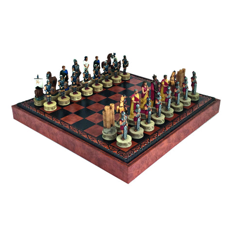 The Battle Of Troy: Chess Set with Leatherette Chessboard & Box + Checker Set