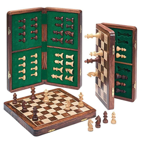 25X25CM MAGNETIC WOODEN FOLDING CHESS SET - Hobby.lt