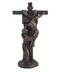 Crucified Jesus & St. Francis Statue, Bronze Resin, 29cm, Made in Italy