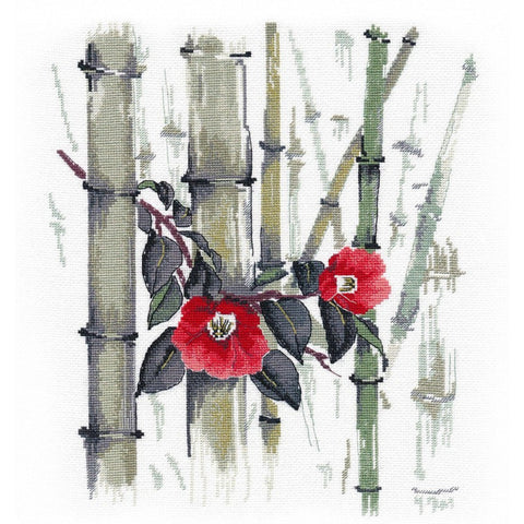 Camellias in Bamboo Grove Cross Stitch Kit