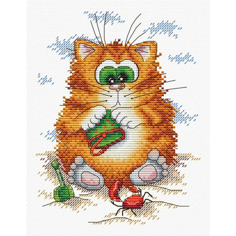 Cross Stitch Kit Cat at the Beach SM-148