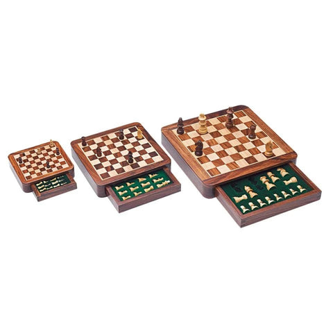 13x13cm Small Set Magnetic Wooden Chess Set With Drawer
