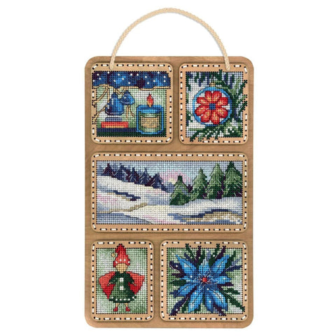 Winter Cross Stitch Kit on Wooden Base, MP Studia