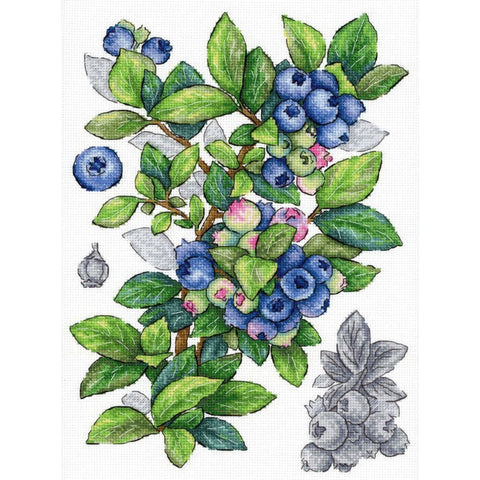 Blueberry Cross Stitch Kit, Botanical Berry Design