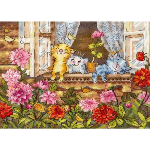 Cat Cross Stitch Kit, Carefree Childhood Design, MP Studia