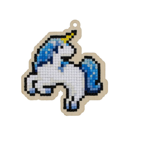 Wooden Diamond Painting Kit with Blue Unicorn