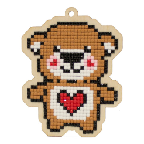 Wooden Diamond Painting Kit Teddy Bear with Heart