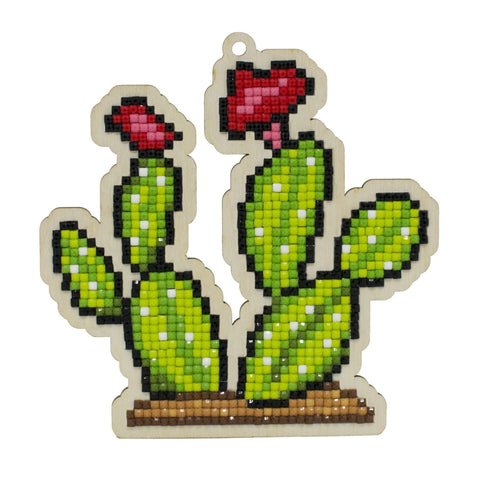 Wooden Diamond Painting Kit Flowering Cactus