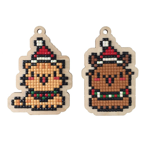 Wooden Diamond Painting Kit with Christmas Kittens