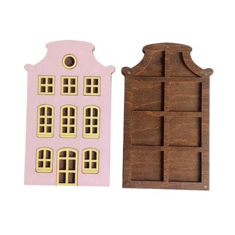 Wooden Bead Organizer Box Pink House Motif