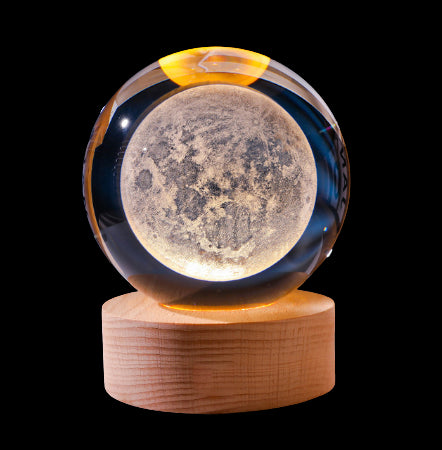 Illuminated decorative crystal ball on wooden base KKS - Moon - LED - USB.