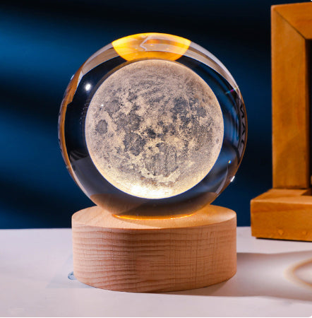 Illuminated decorative crystal ball on wooden base KKS - Moon - LED - USB.