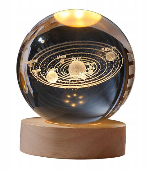 Illuminated decorative crystal lamp on wooden base Solar System - LED - USB