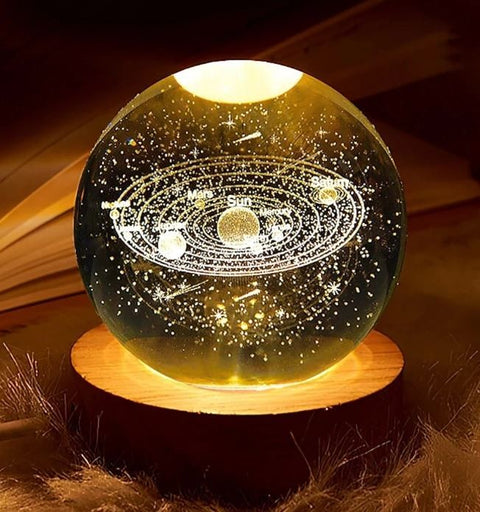 Illuminated decorative crystal lamp on wooden base Solar System - LED - USB