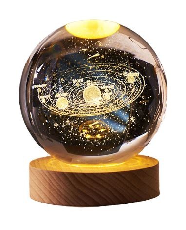 Illuminated decorative crystal lamp on wooden base Solar System - LED - USB