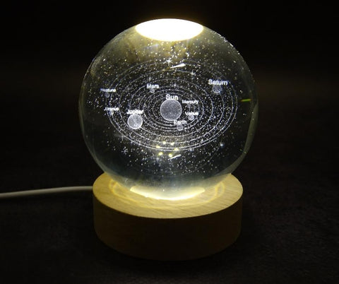 Illuminated decorative crystal lamp on wooden base Solar System - LED - USB