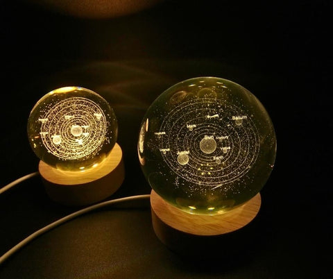 Illuminated decorative crystal lamp on wooden base Solar System - LED - USB