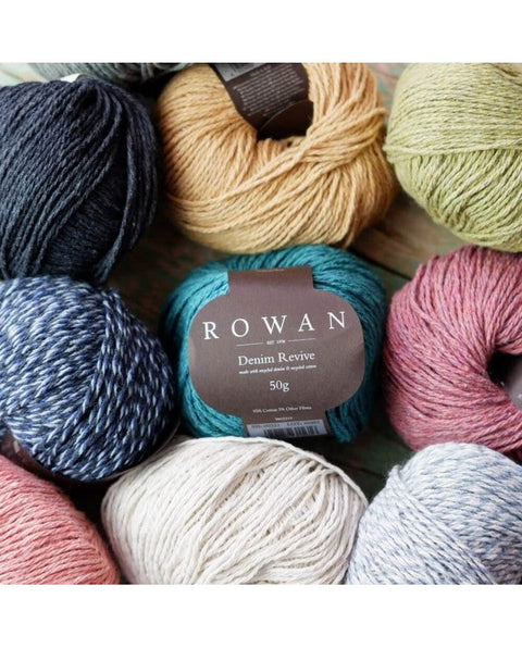 Indigo Denim Revive 223 Rowan Recycled Cotton Knitting Yarn 50g Eco Friendly Upcycled Denim Tweed Texture Handwash
