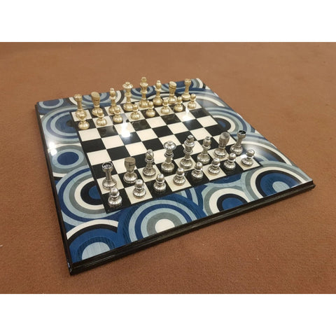 Solid Brass Chess Pieces with Unique Hand Inlaid Wooden Chess Board