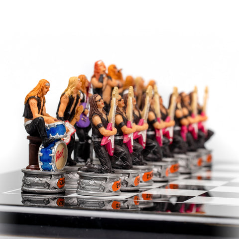 JAZZ VS ROCK: Handpainted Chess Set with Black Glossy Wooden Chessboard