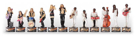 JAZZ VS ROCK: Handpainted Chess Set with Quality Leatherette Chessboard