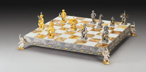 JUNGLE ANIMALS: Luxurious Chess Set from Bronze finished using Real 24k Gold