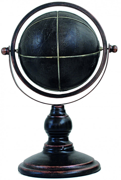 Black Decorative Globe, Faux Leather & Metal, 42cm, Italian Home Decor