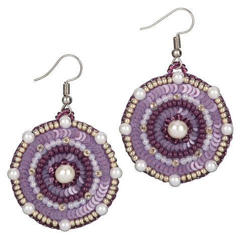 Beaded Embroidery Earring Kit, Purple Round Design