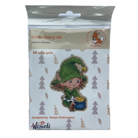 Christmas Elf Cross Stitch Kit with Gold Accents
