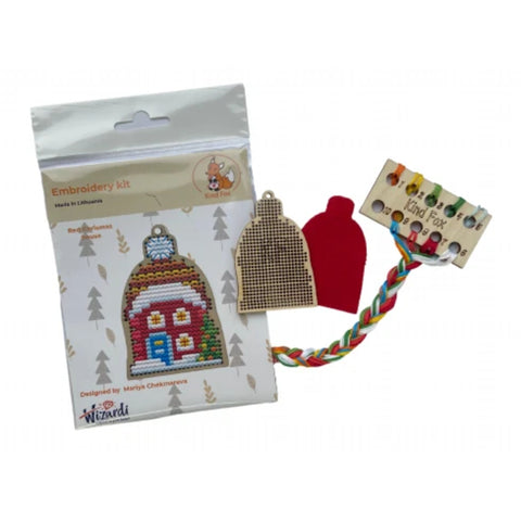 Christmas Embroidery Kit Red House Ornament