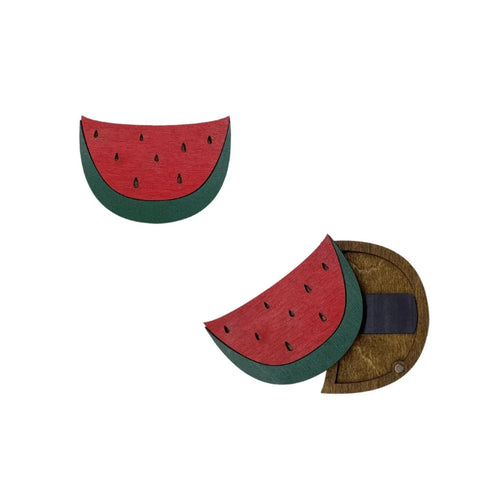 Wooden Needle Case with Watermelon Design, Compact Sewing Needle Holder, 3mm Plywood, Kind Fox by Wizardi