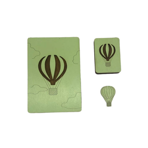 Wooden Scissors Case with Green Balloon Motif, Kind Fox by Wizardi, 11 × 14.5 × 1.8 cm