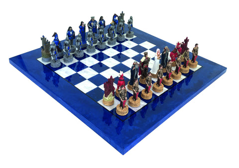 KING ARTHUR: Handpainted Chess Set with Luxurious Briar Erable Wood Chessboard