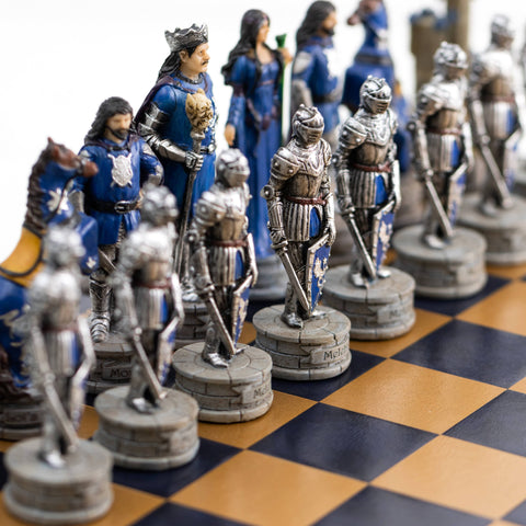 KING ARTHUR: Handpainted Chess Set with Luxurious Leatherette Chessboard/Box