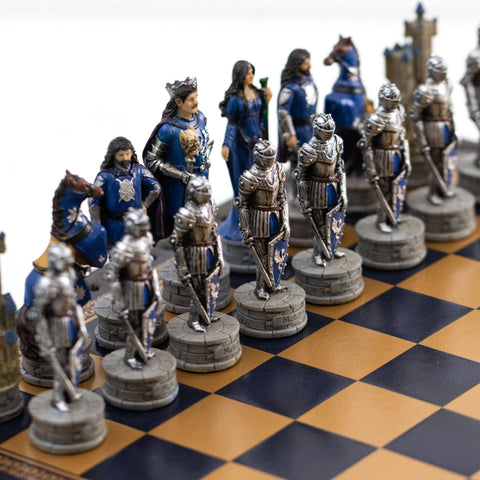 KING ARTHUR: Handpainted Chess Set with Luxurious Leatherette Chessboard/Box