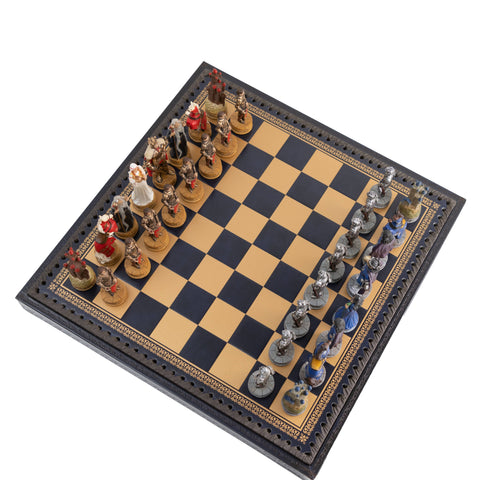 KING ARTHUR: Handpainted Chess Set with Luxurious Leatherette Chessboard/Box