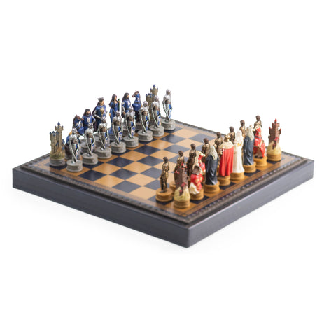 KING ARTHUR: Handpainted Chess Set with Luxurious Leatherette Chessboard/Box