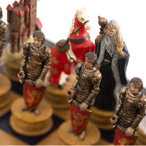 KING ARTHUR: Handpainted Chess Set with Luxurious Leatherette Chessboard/Box