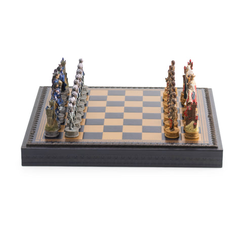 KING ARTHUR: Handpainted Chess Set with Luxurious Leatherette Chessboard/Box