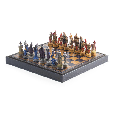 KING ARTHUR: Handpainted Chess Set with Luxurious Leatherette Chessboard/Box