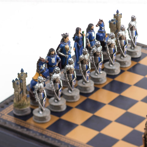 KING ARTHUR: Handpainted Chess Set with Luxurious Leatherette Chessboard/Box