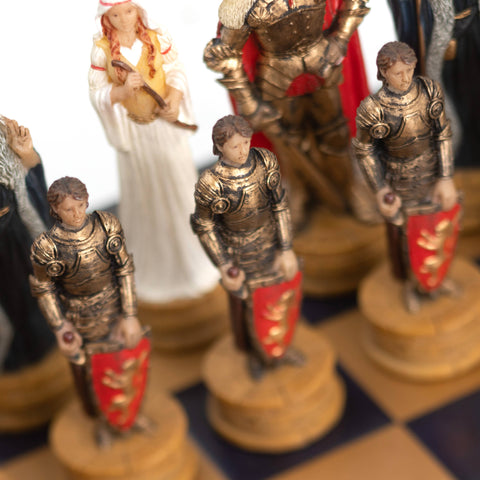 KING ARTHUR: Handpainted Chess Set with Luxurious Leatherette Chessboard/Box