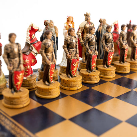 KING ARTHUR: Handpainted Chess Set with Luxurious Leatherette Chessboard/Box