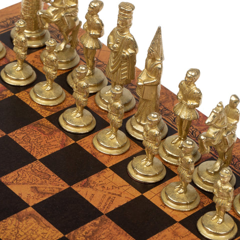 King Arthur inspired Chess Pieces with Leatherlike MAP Chess Board