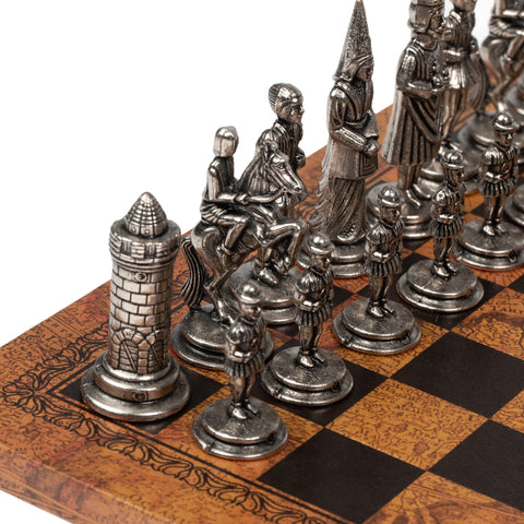 King Arthur inspired Chess Pieces with Leatherlike MAP Chess Board