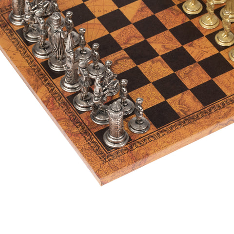 King Arthur inspired Chess Pieces with Leatherlike MAP Chess Board