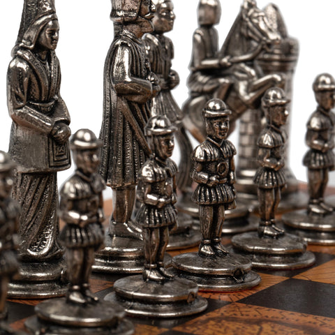 King Arthur inspired Chess Pieces with Leatherlike MAP Chess Board