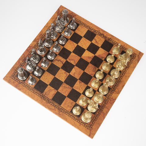 King Arthur inspired Chess Pieces with Leatherlike MAP Chess Board